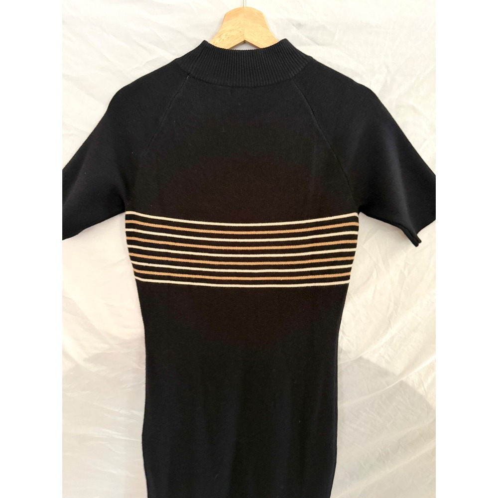 Monrow Knit Midi Dress Womens Black Tan Striped Mock Neck Short Sleeve Small - Picture 5 of 9